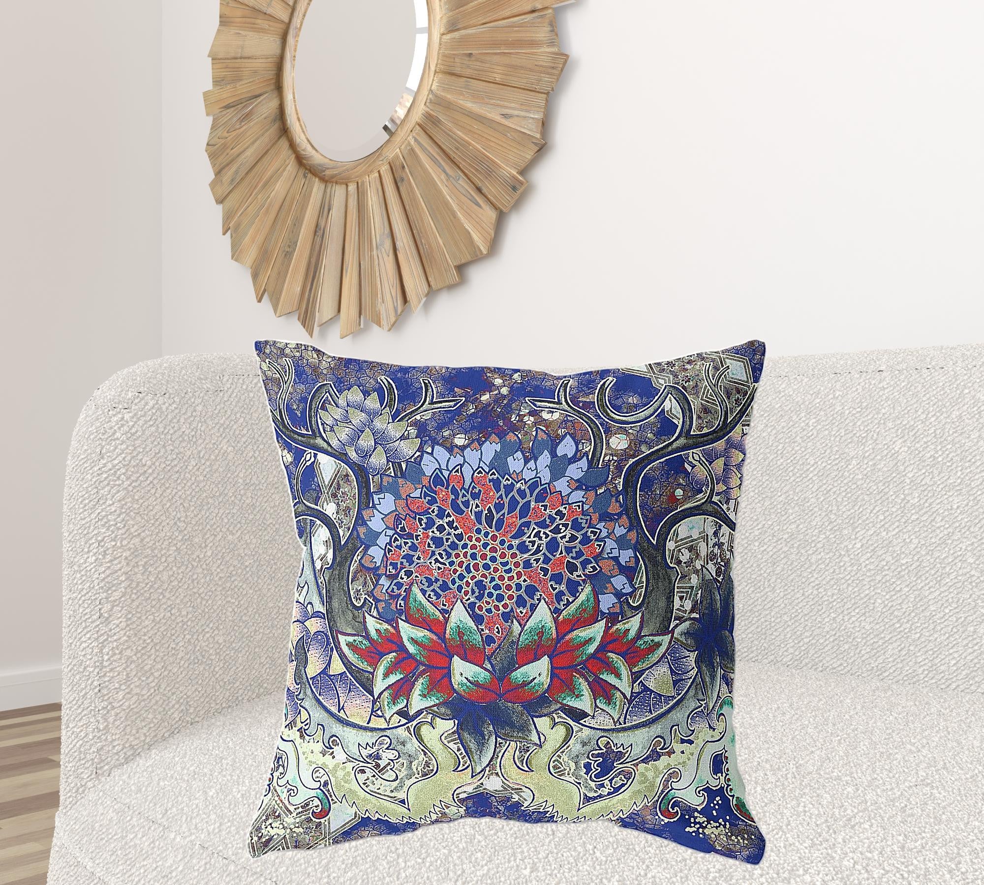 18" X 18" Electric Blue And Blue Blown Seam Geometric Indoor Outdoor Throw Pillow