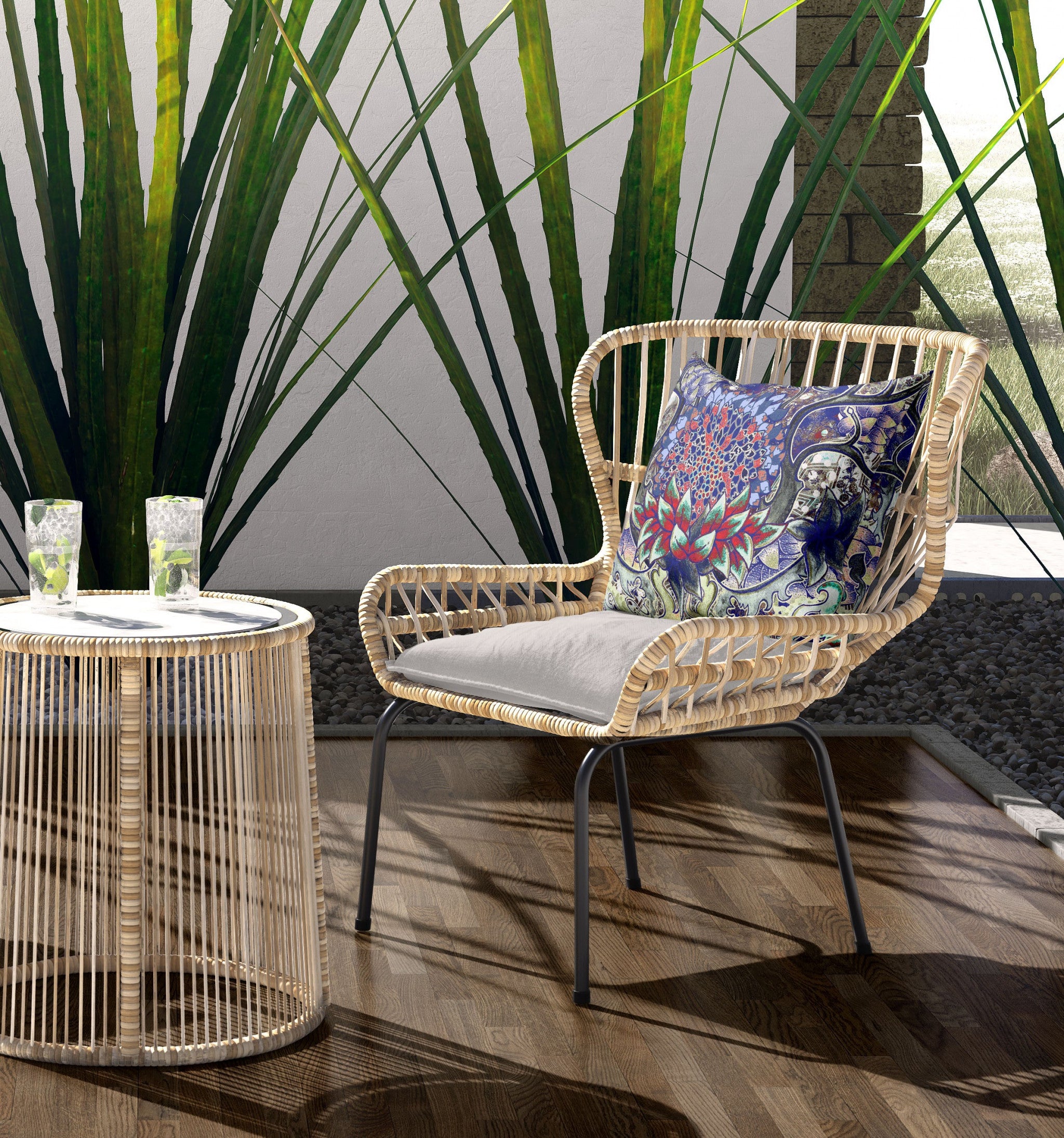 18" X 18" Electric Blue And Aqua Blown Seam Geometric Indoor Outdoor Throw Pillow