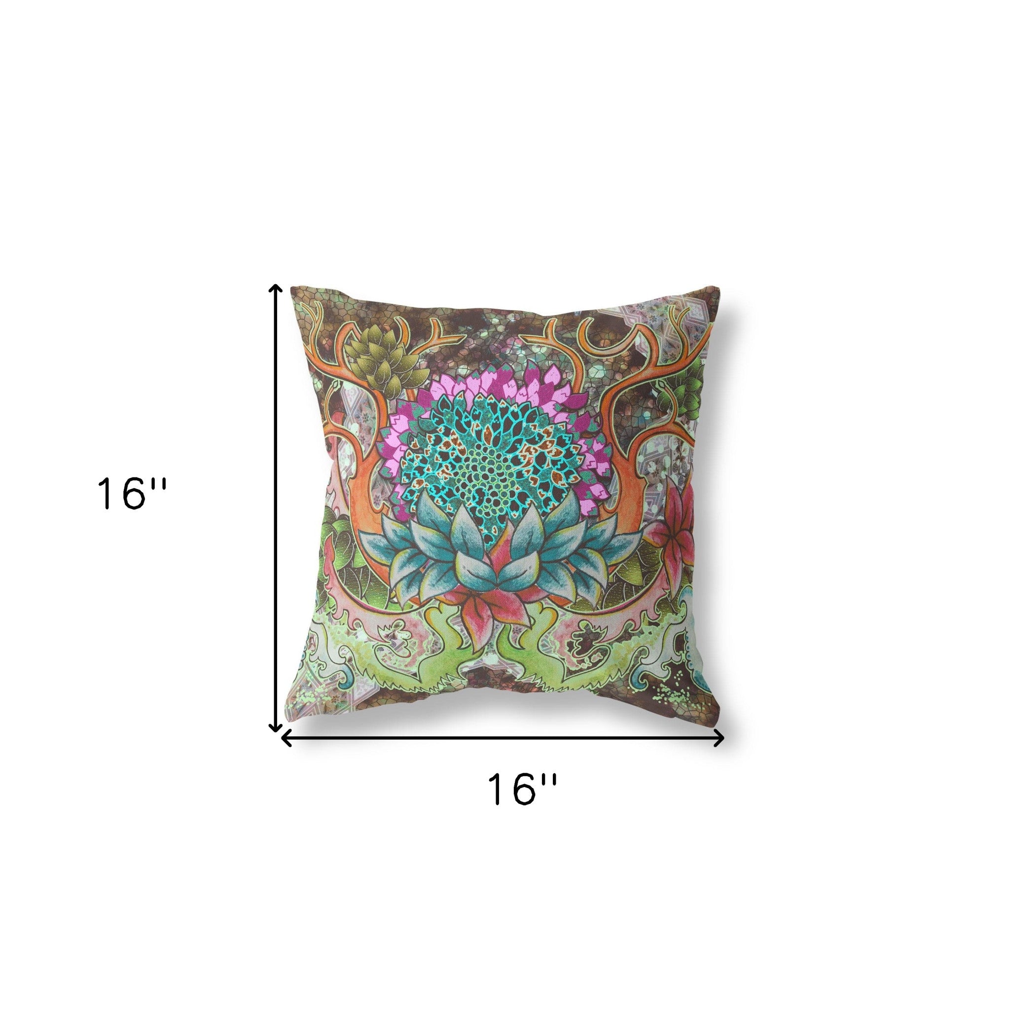 16" X 16" Green And Blue Blown Seam Geometric Indoor Outdoor Throw Pillow