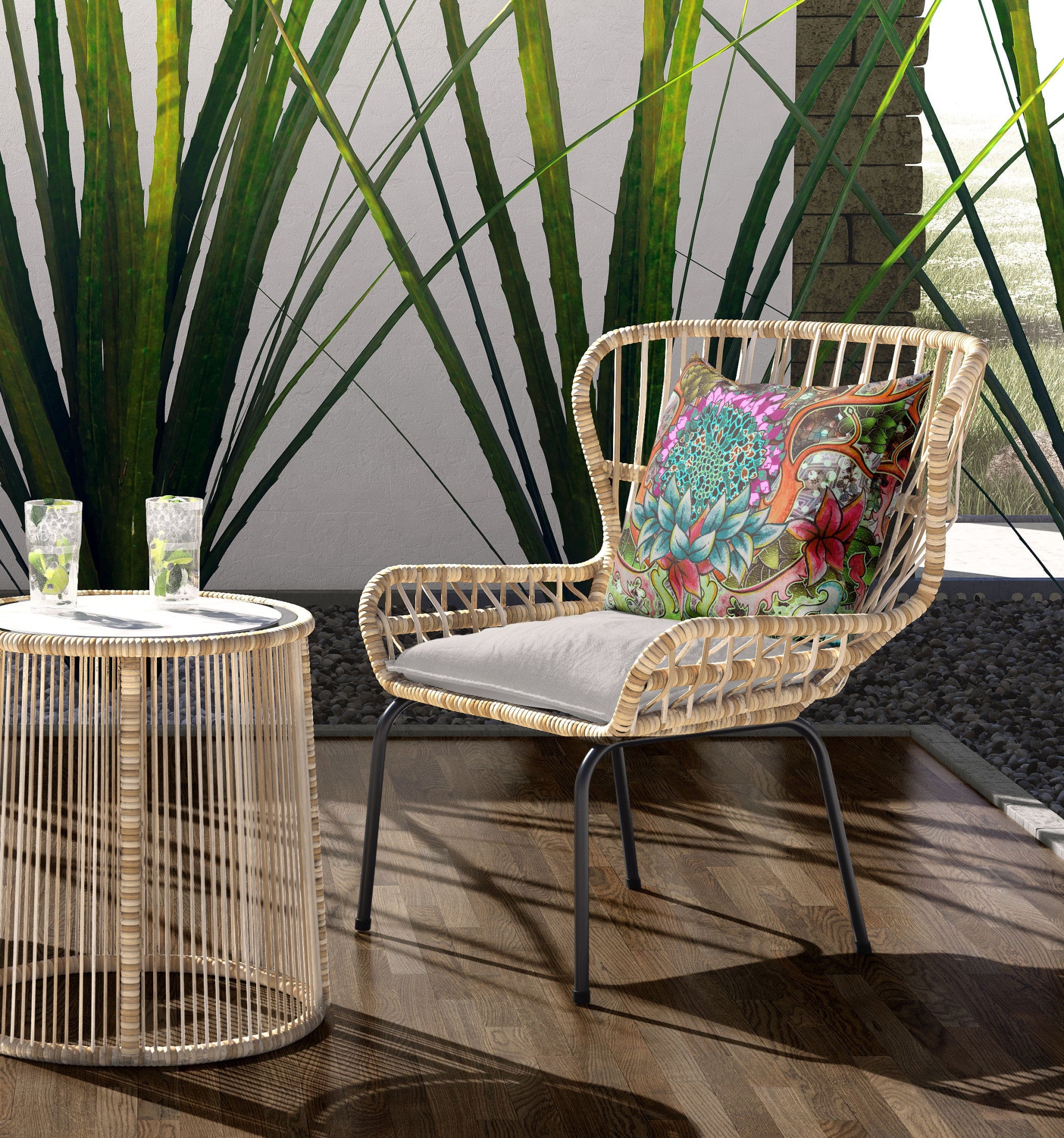 18" X 18" Green And Blue Blown Seam Geometric Indoor Outdoor Throw Pillow