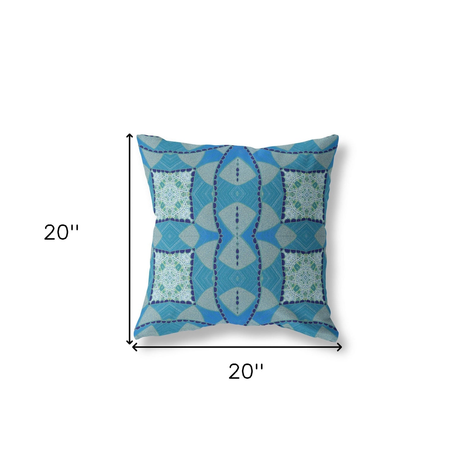 18" X 18" Aqua Blue Blown Seam Geometric Indoor Outdoor Throw Pillow