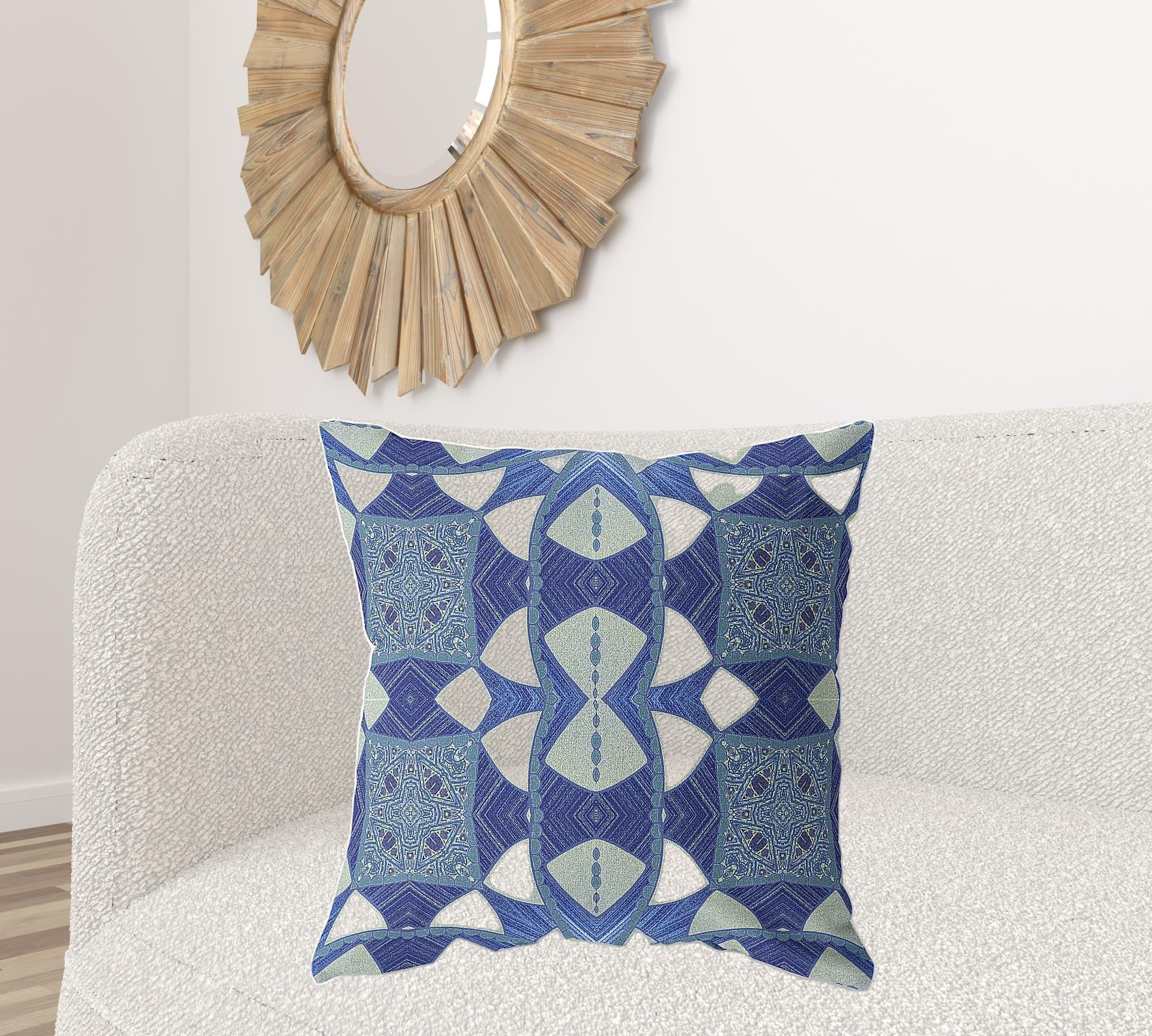 18" X 18" Dark Blue Blown Seam Geometric Indoor Outdoor Throw Pillow