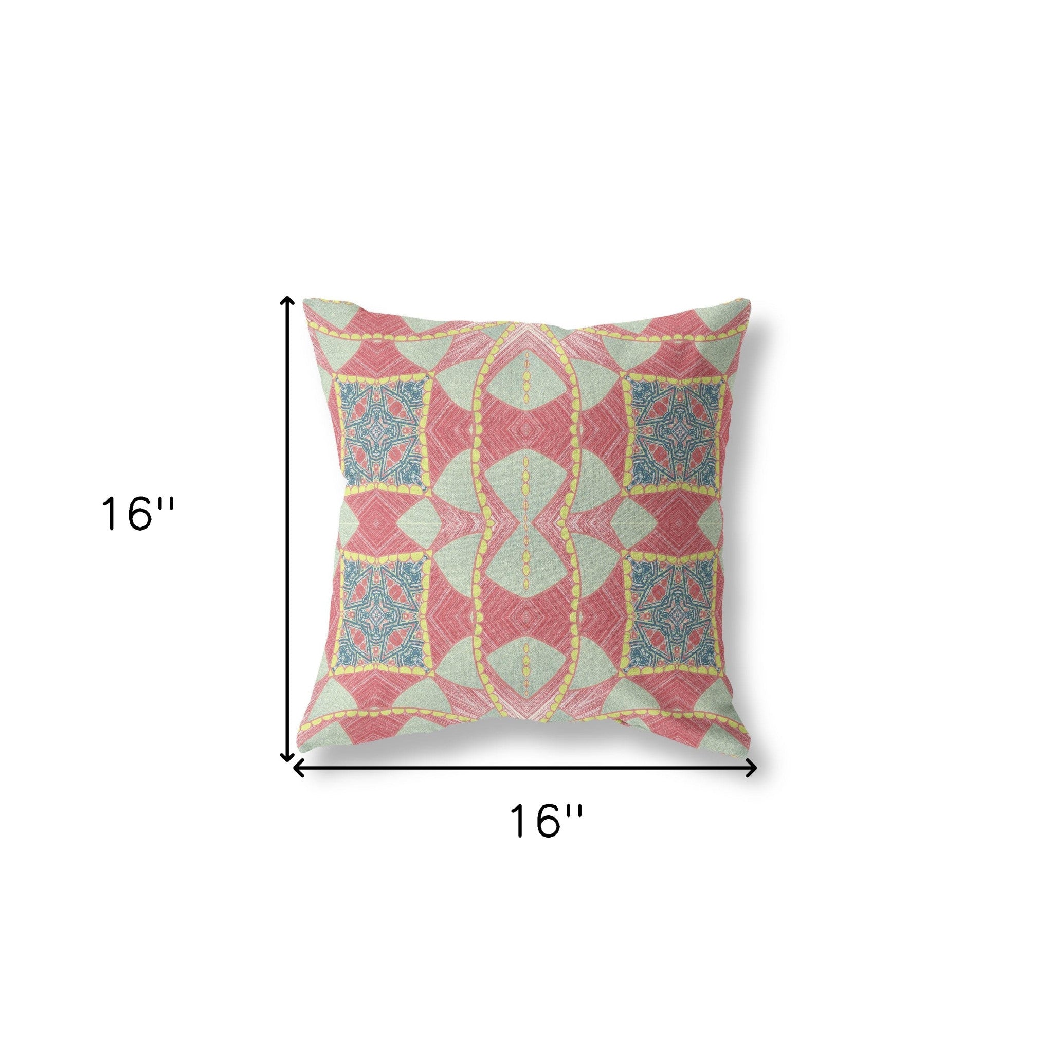 16" X 16" Red And Aqua Blown Seam Geometric Indoor Outdoor Throw Pillow