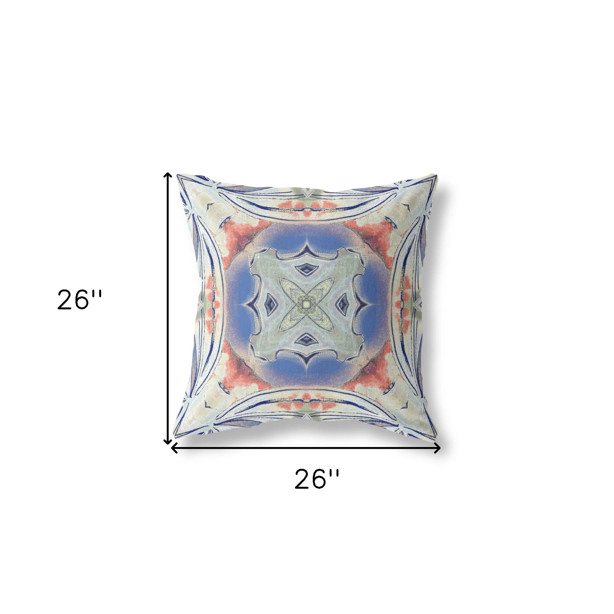 18" X 18" Cream And Blue Blown Seam Geometric Indoor Outdoor Throw Pillow