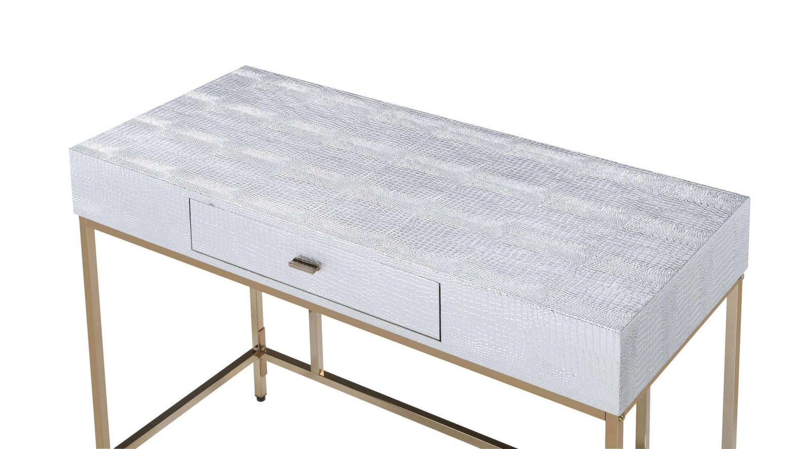 Champagne And Silver Metal Tube Desk 43" X 19" X 32"