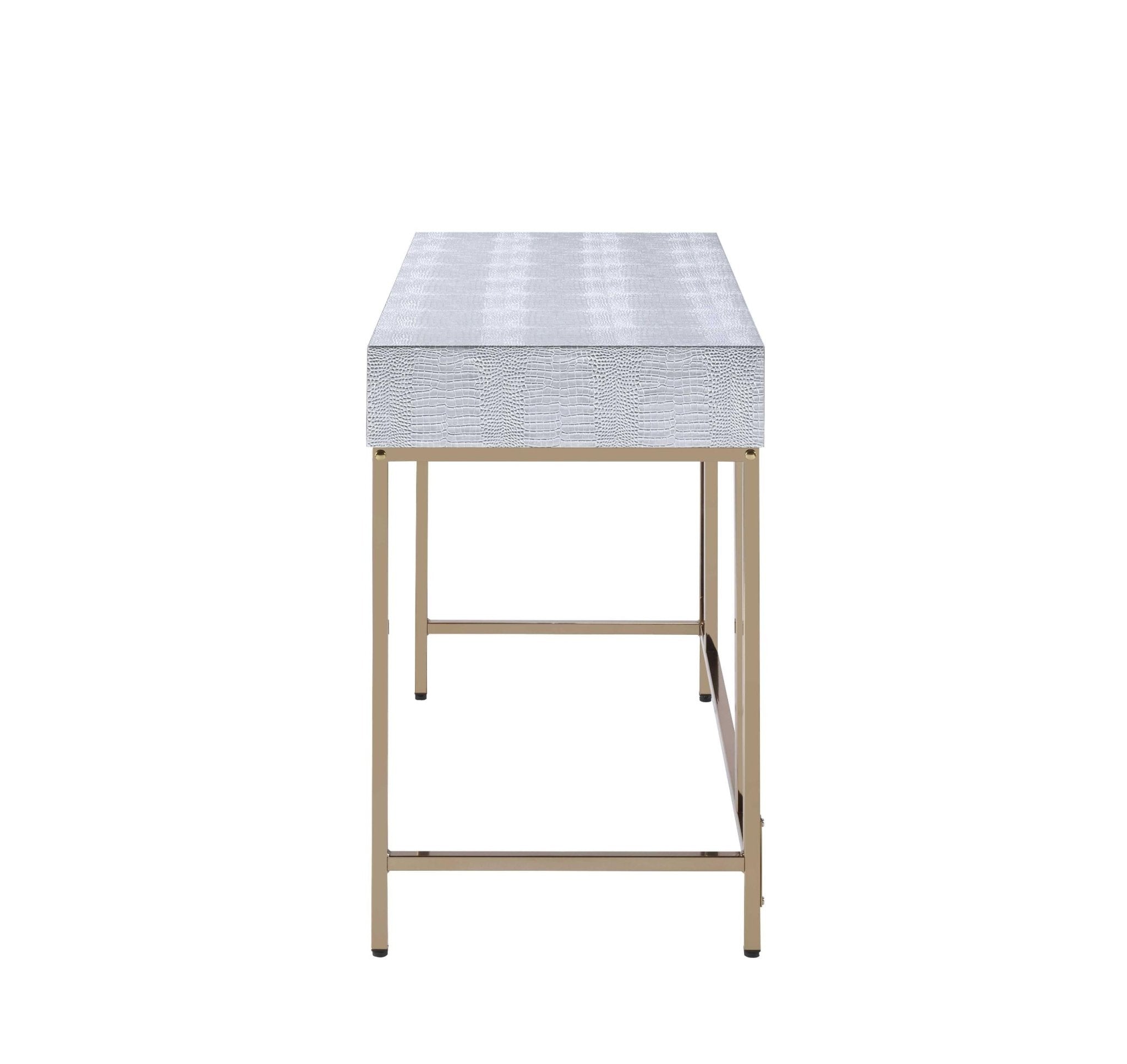 Champagne And Silver Metal Tube Desk 43" X 19" X 32"