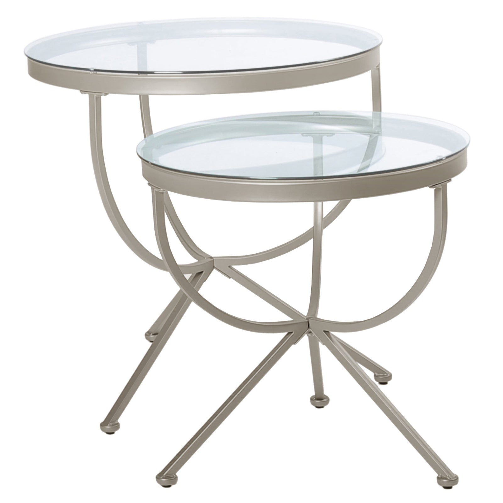Clear Tempered Glass and Silver Metal Nesting Table Set of 2 - 44" x 44" x 44.5"