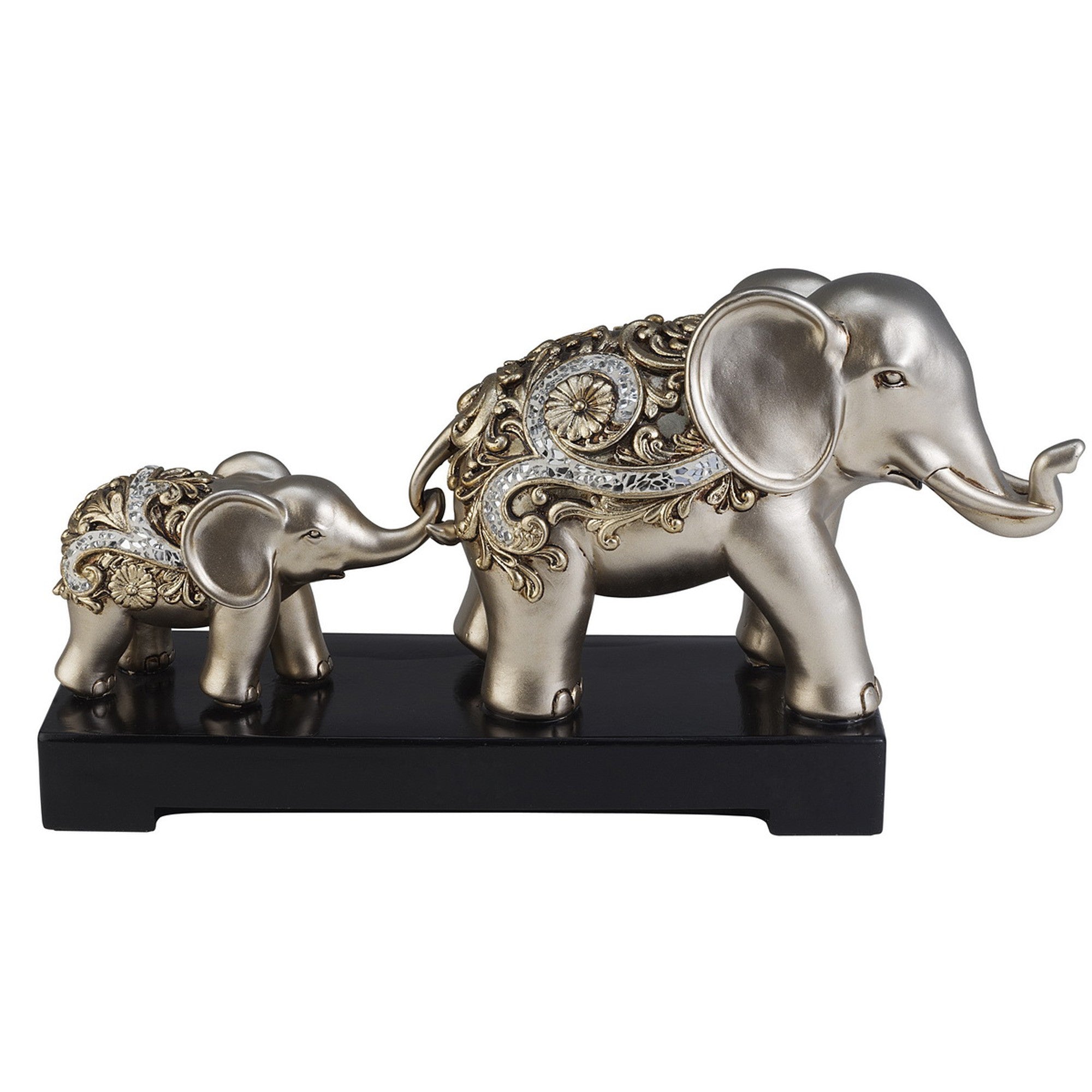 6" Silver Polyresin Elephant Parent and Child Sculpture