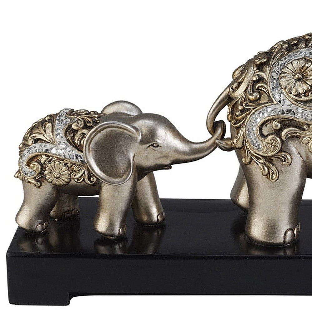 6" Silver Polyresin Elephant Parent and Child Sculpture