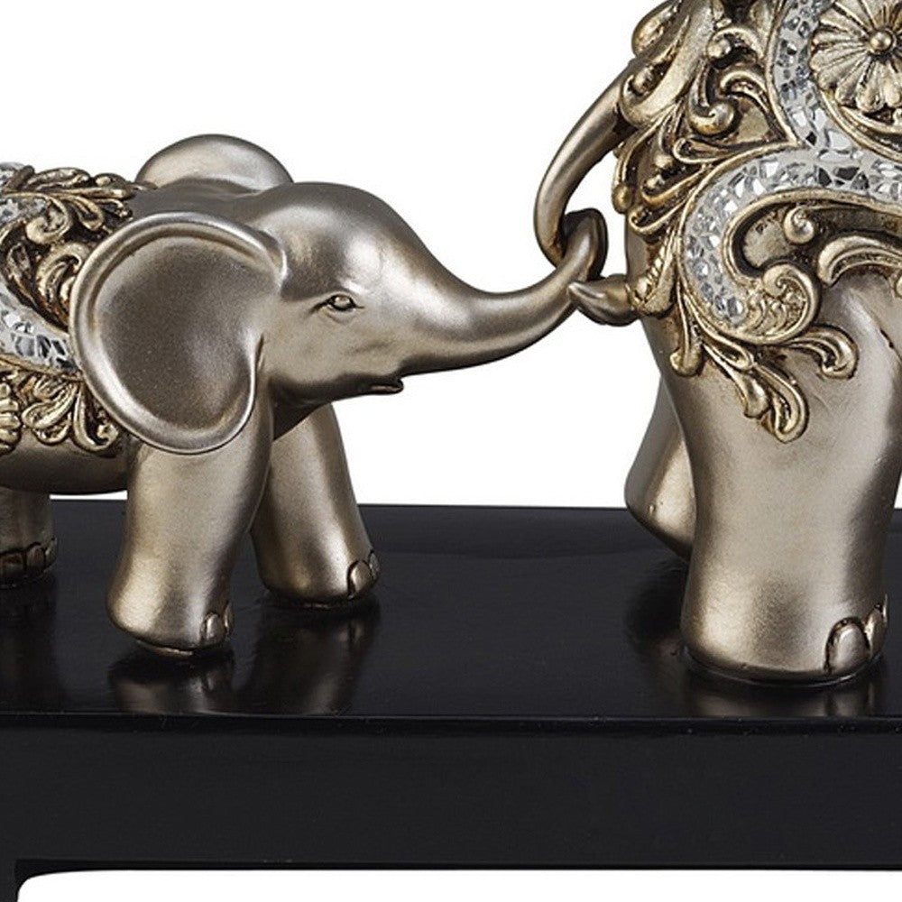 6" Silver Polyresin Elephant Parent and Child Sculpture