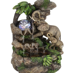 11" Gray  Polyresin Elephant Tabletop Fountain with Light