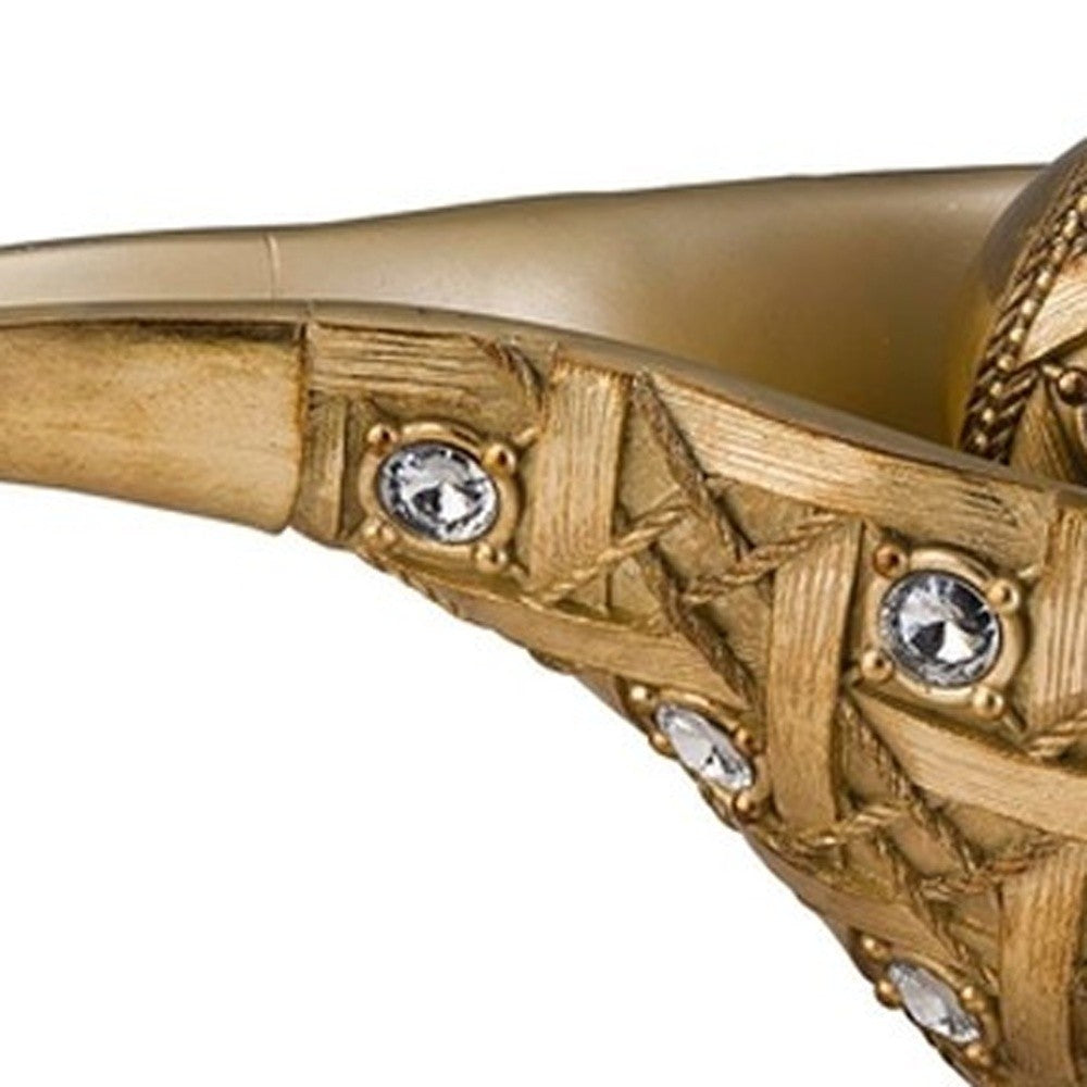 8" Gold and Faux Crystal Woven Polyresin Decorative Bowl With Orbs