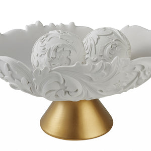 9" Matte Gold And White Polyresin Decorative Bowl With Orbs