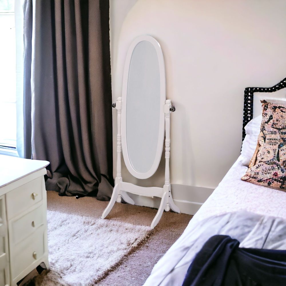 Classic White Finish Cheval Standing Oval Mirror