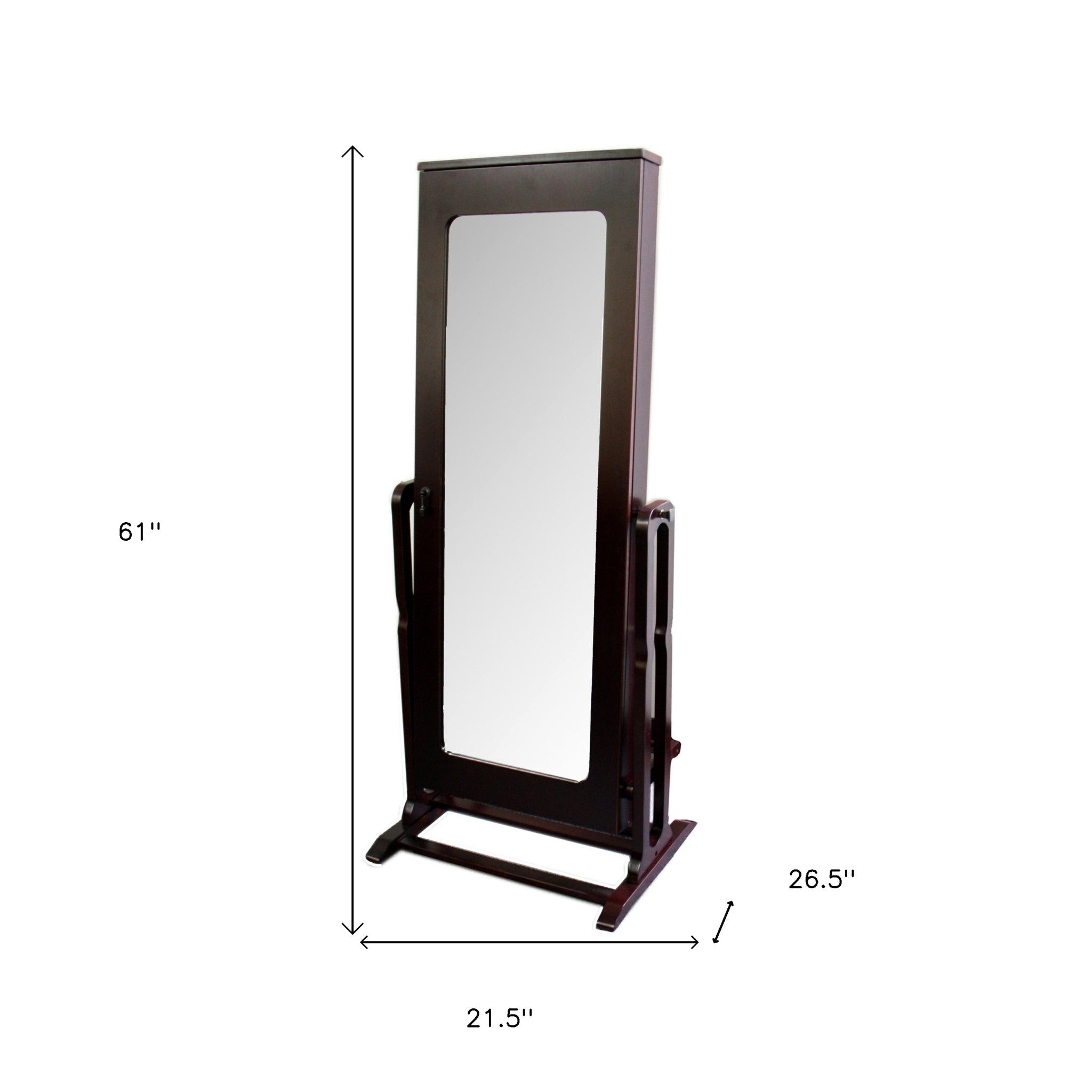 Cherry Finish Standing Mirror with Jewelry Storage