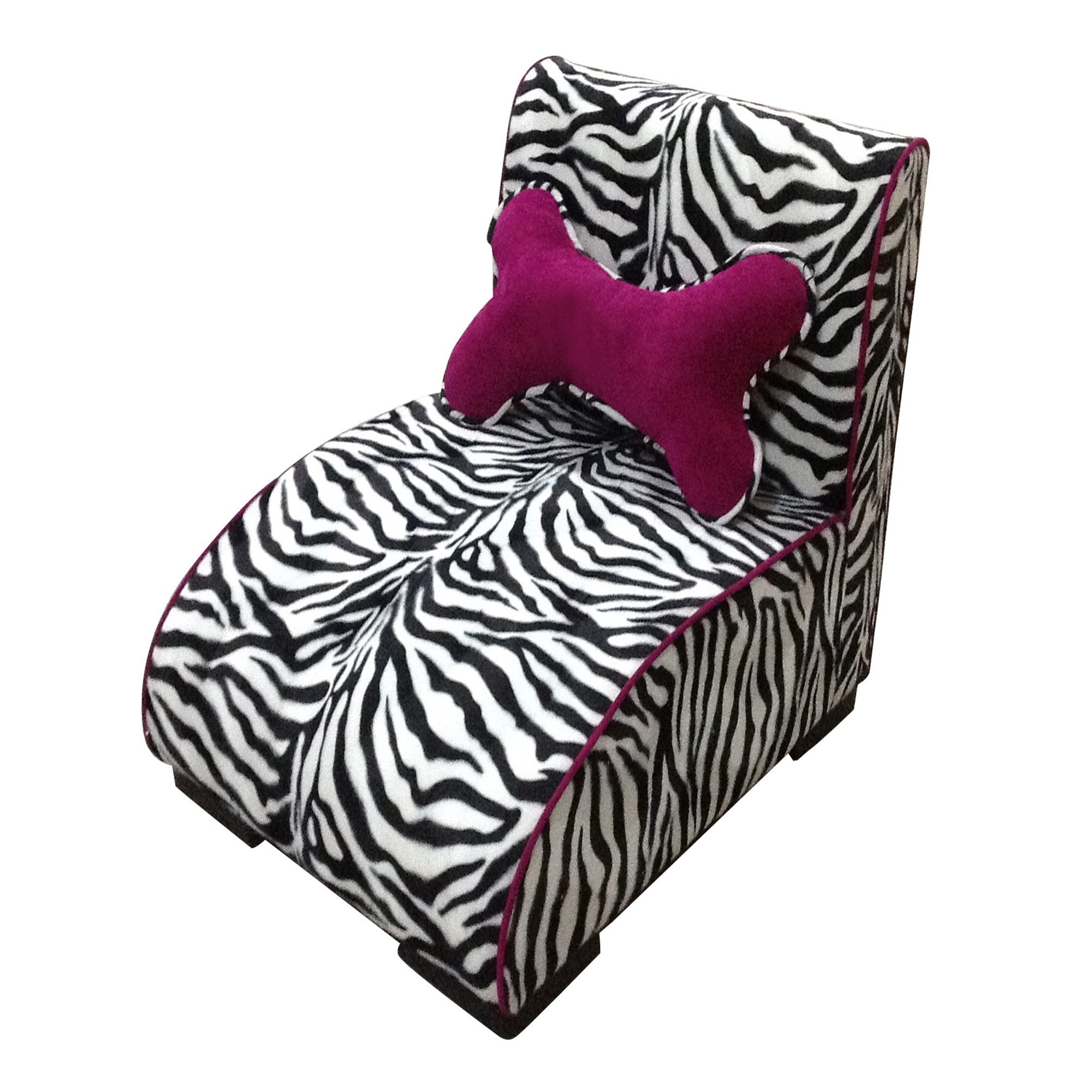 23" Zebra Print Upholstered Chaise Lounge Dog Bed with Pillow