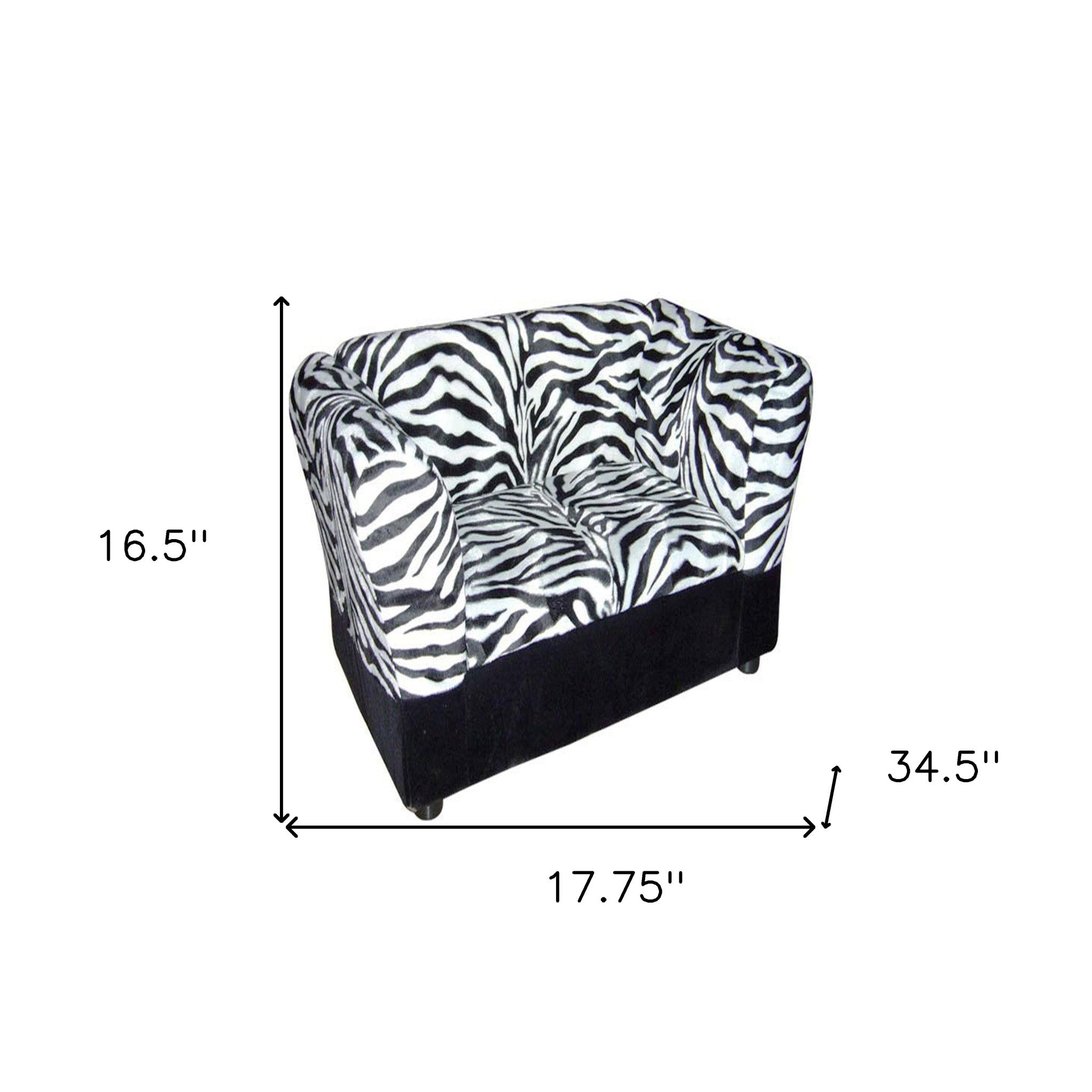 20" Zebra Print Upholstered Club Chair Style Dog Bed