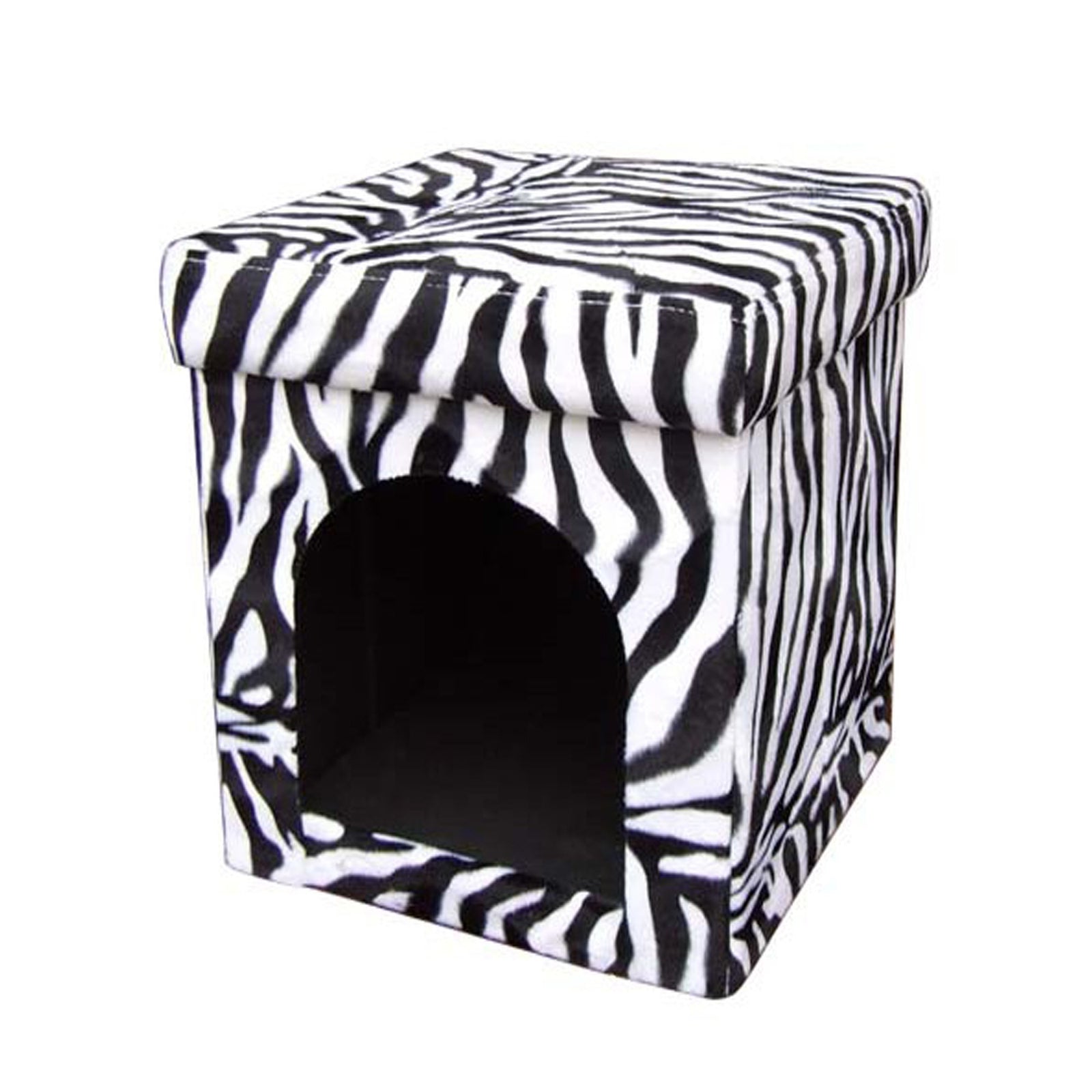 Zebra Print Upholstered Folding Dog House Shaped Pet Bed