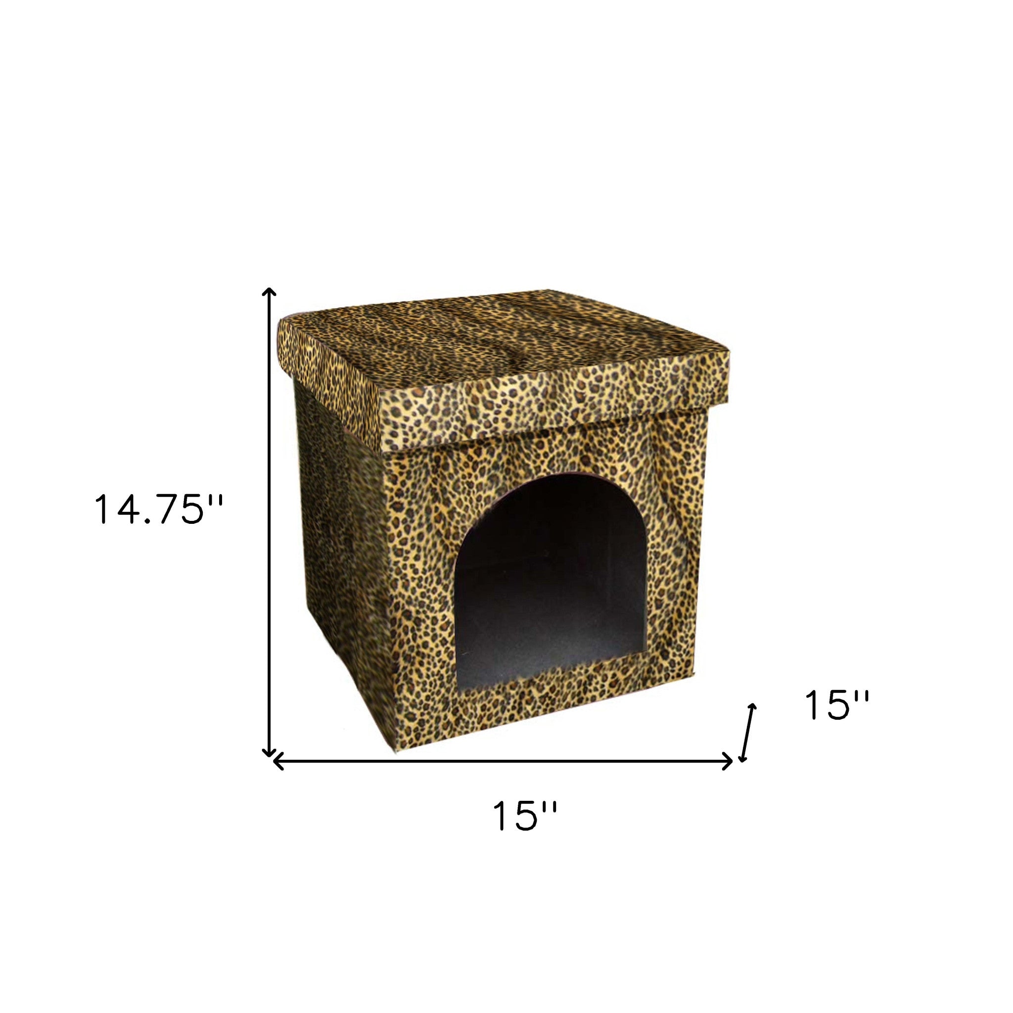 Cheetah Print Upholstered Folding Dog House Shaped Pet Bed