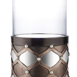 22" Bronze and Silver with Pearls Tabletop Hurricane Candle Holder