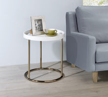 Mesa auxiliar redonda de acero y madera maciza blanca y cobre de 22