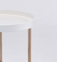 Mesa auxiliar redonda de acero y madera maciza blanca y cobre de 22