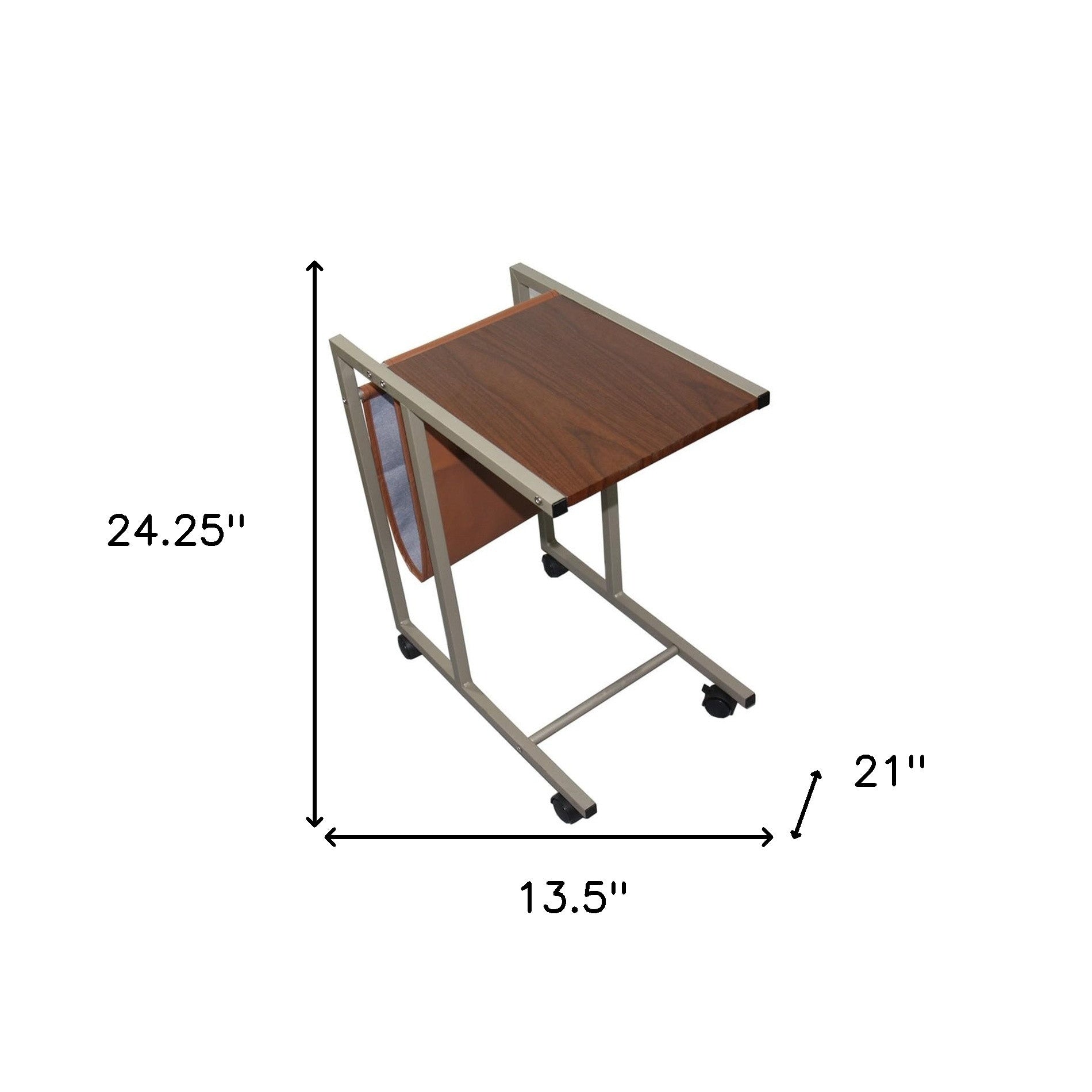 Modern Brown Faux Woodgrain Metal Laptop Cart Desk