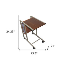 Modern Brown Faux Woodgrain Metal Laptop Cart Desk
