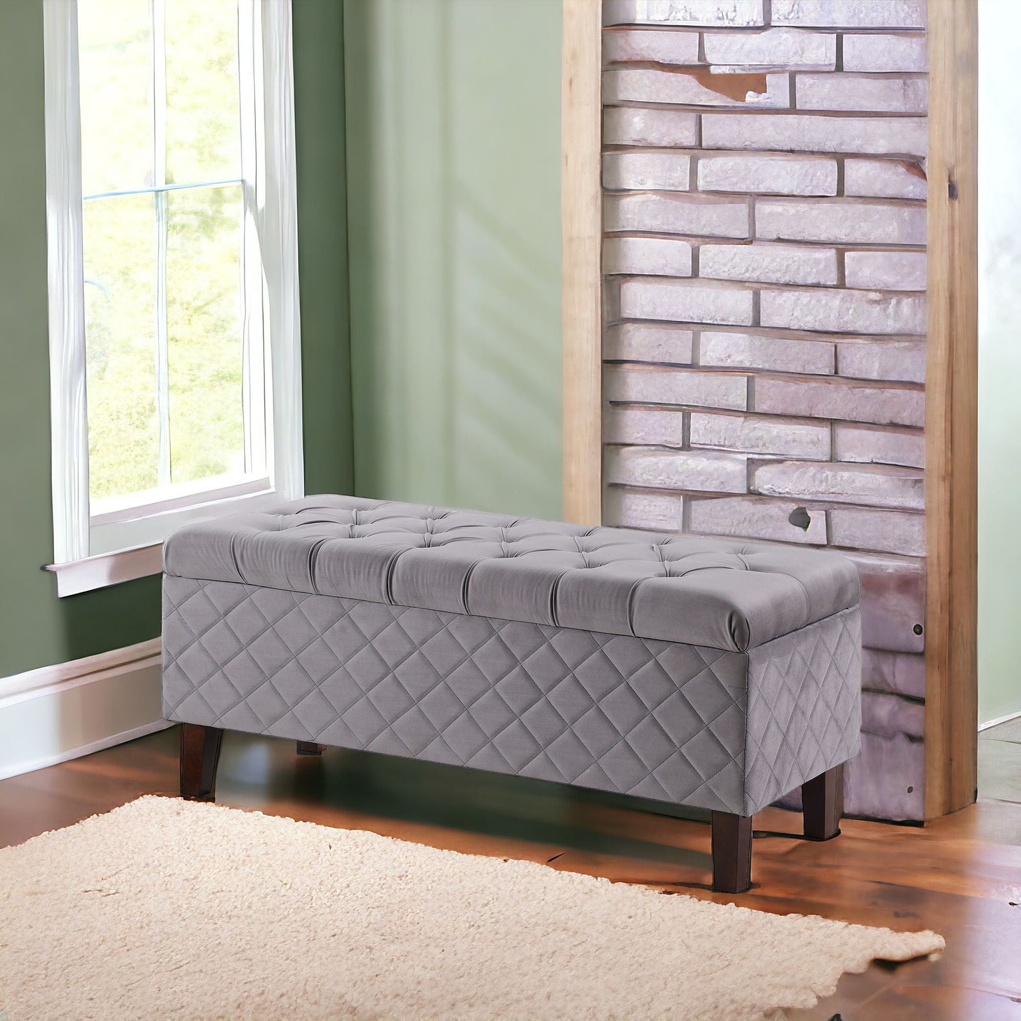 17" Dark Brown And Gray 100% Polyester Entryway Bench With Flip Top