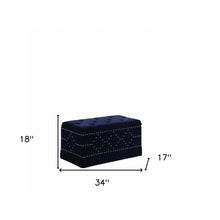 Deep Blue Velvet Nailhead Storage Bench with Ottomans