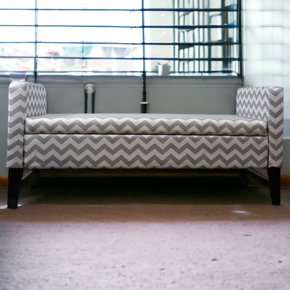 Modern Gray and White Chevron Print Storage Bench