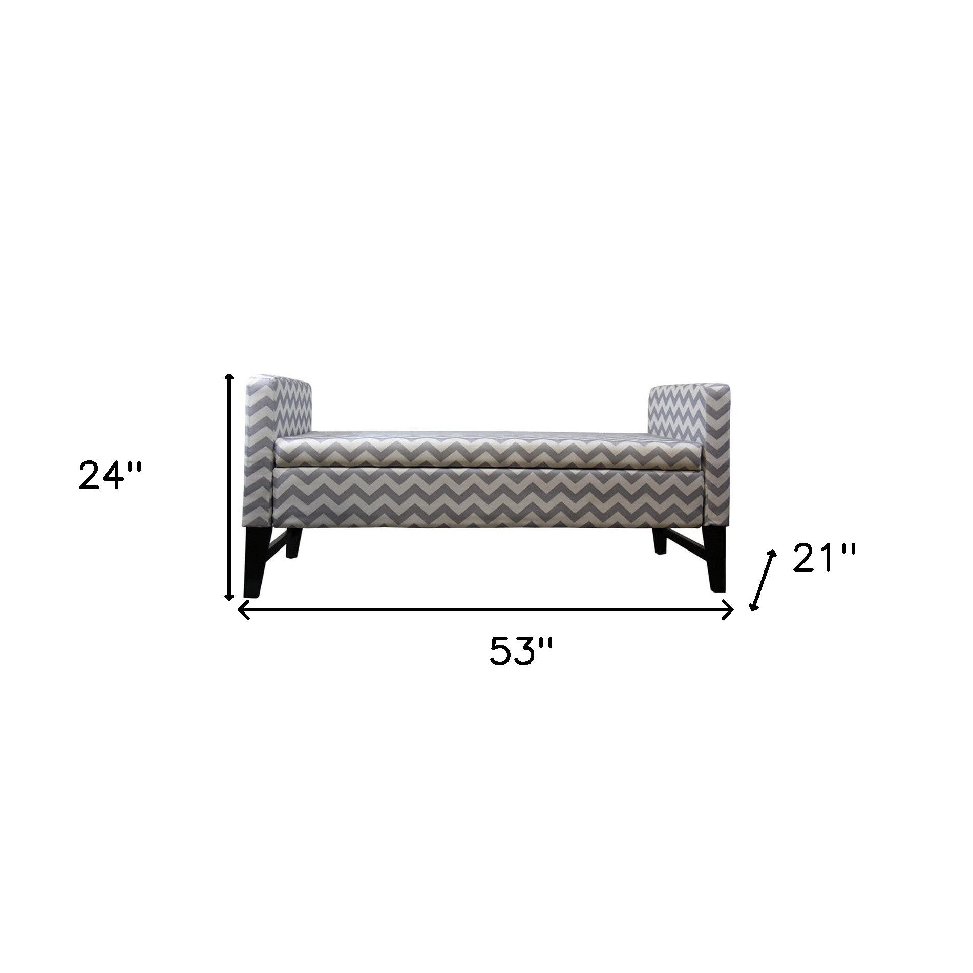 Modern Gray and White Chevron Print Storage Bench