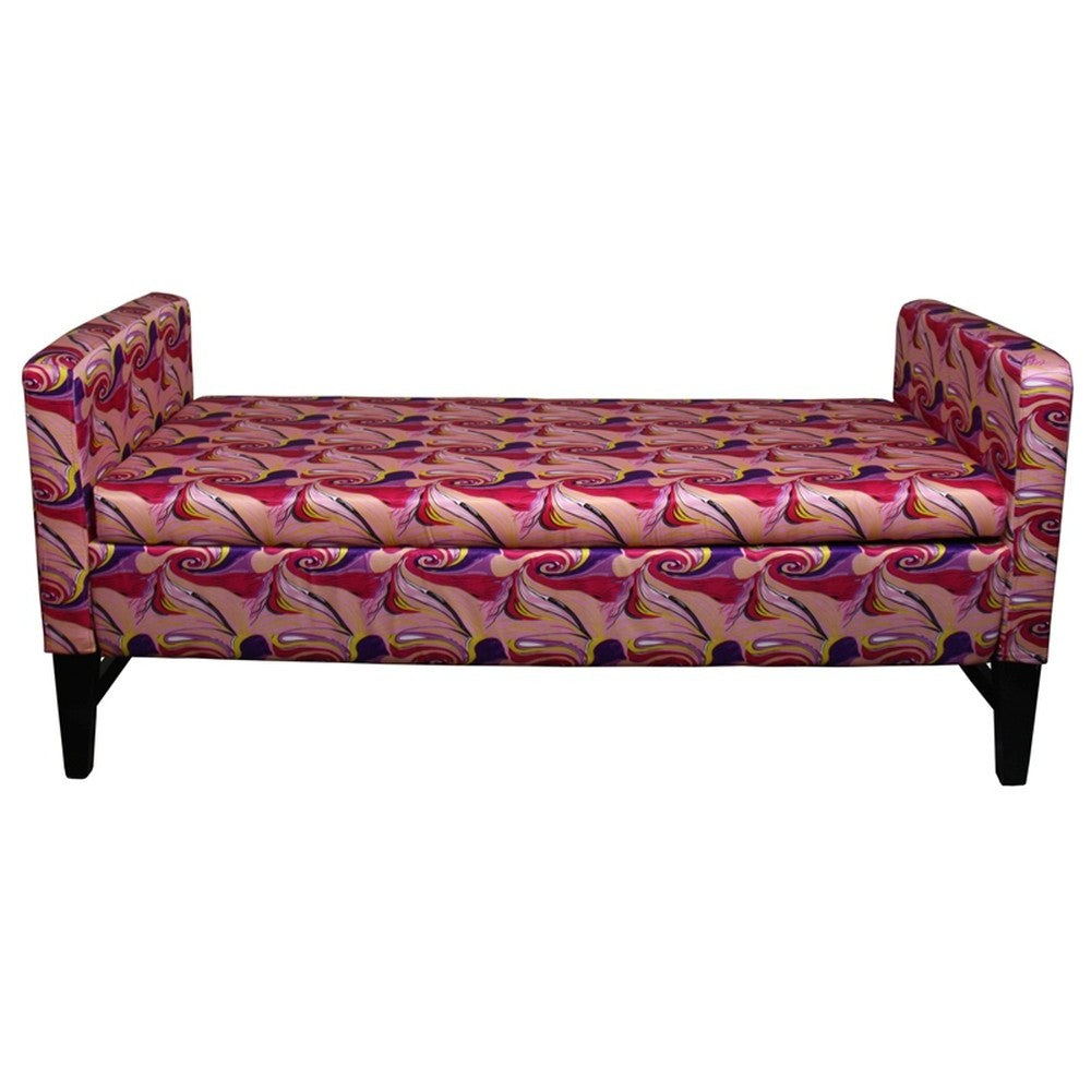 Banco de almacenamiento moderno con estampado abstracto rosa fuerte y morado