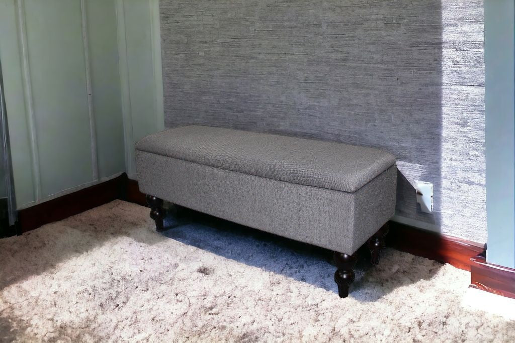 14" Black And Gray Upholstered 100% Polyester Entryway Bench With Flip Top