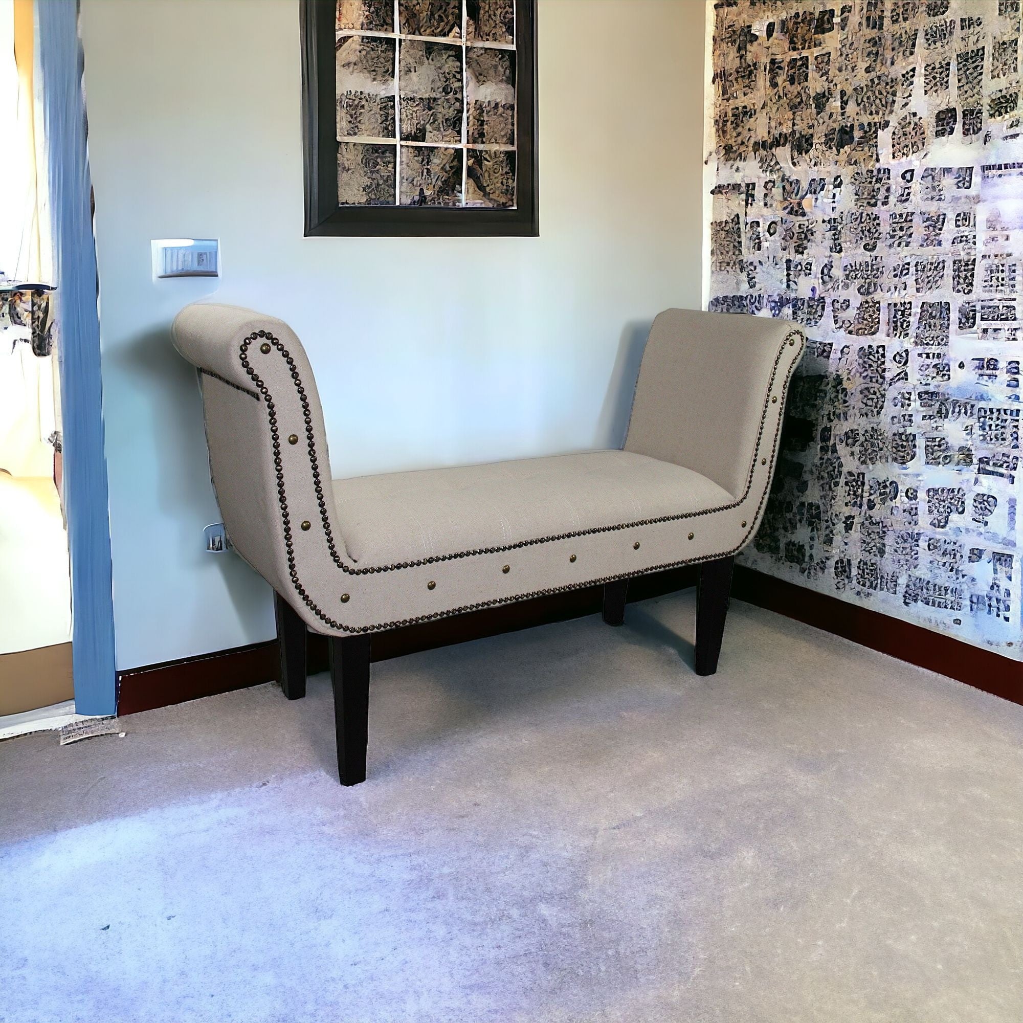 Banco con brazos en forma de U de ante marfil