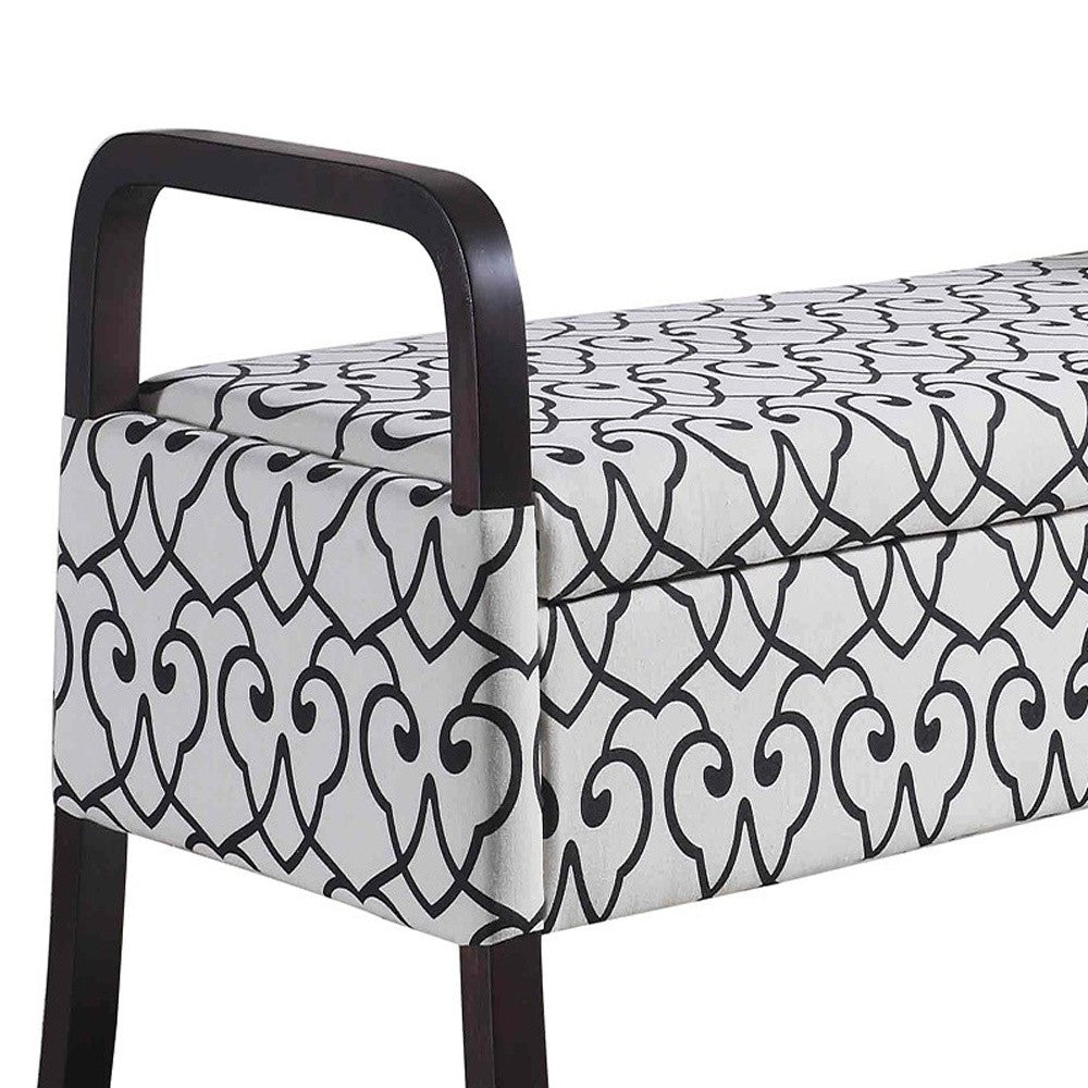 Black and White Scroll Wooden Storage Bench with Handles
