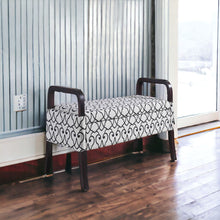 Black and White Scroll Wooden Storage Bench with Handles