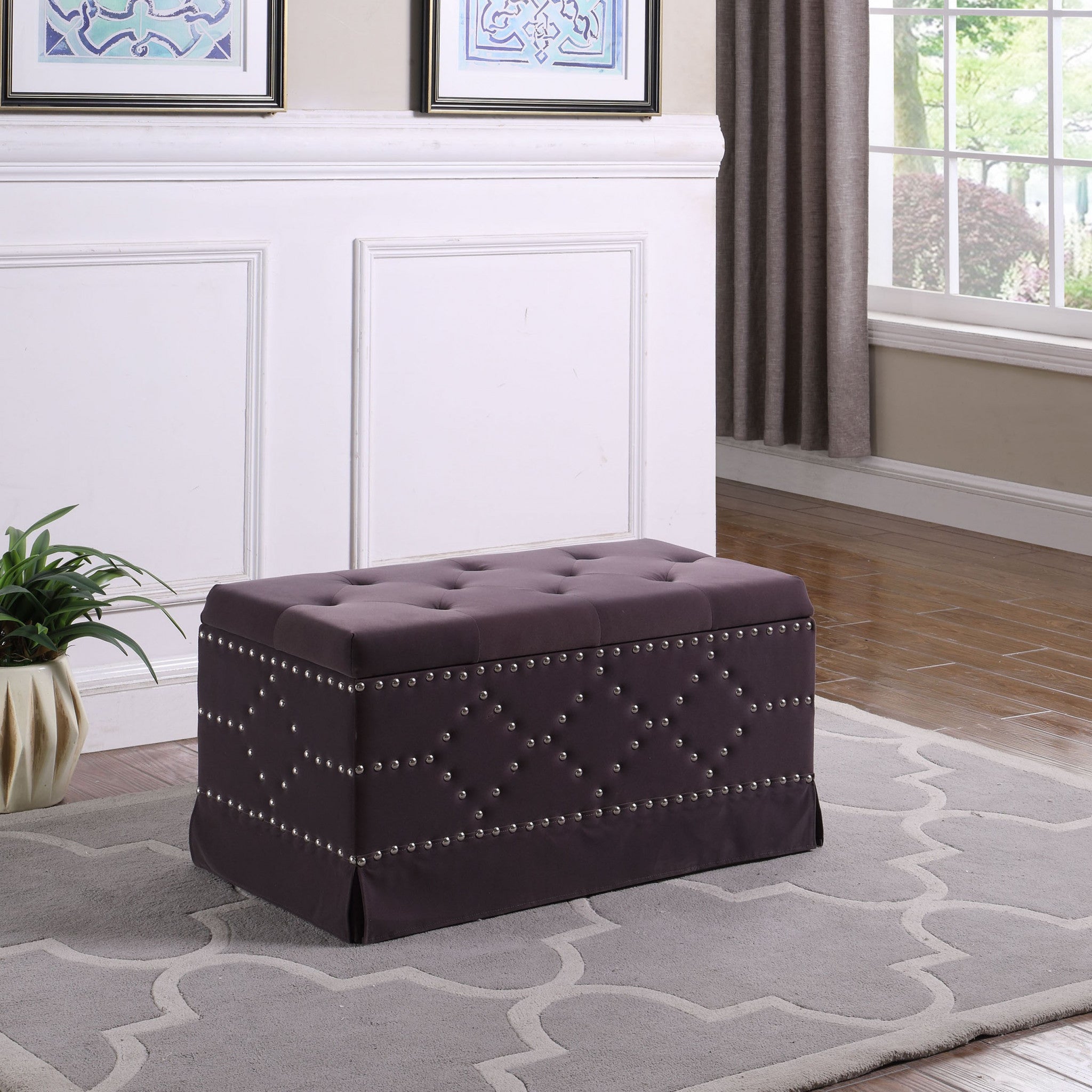 17" Gray Upholstered Velvet Entryway Bench With Flip Top