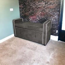 Olive Gray Suede Shoe Storage Bench with Drawer