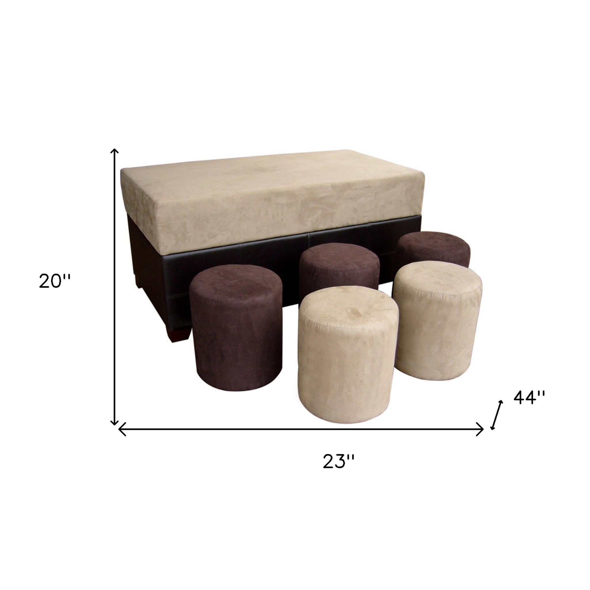 Brown Six Piece Microfiber Storage Bench with Ottomans