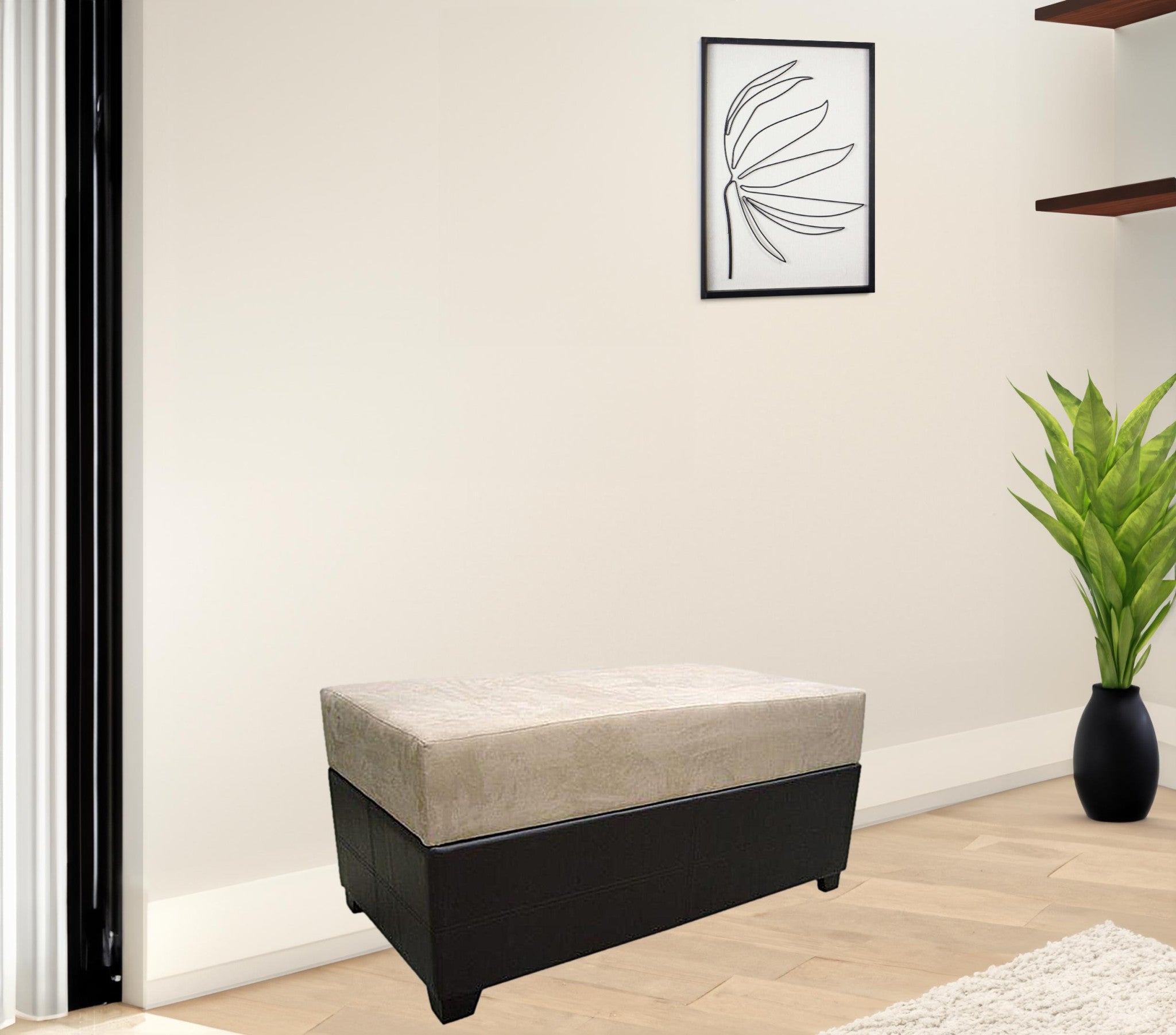 Brown Six Piece Microfiber Storage Bench with Ottomans