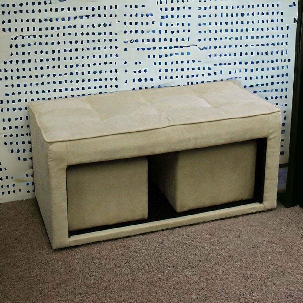Beige Storage Bench and Ottoman Set