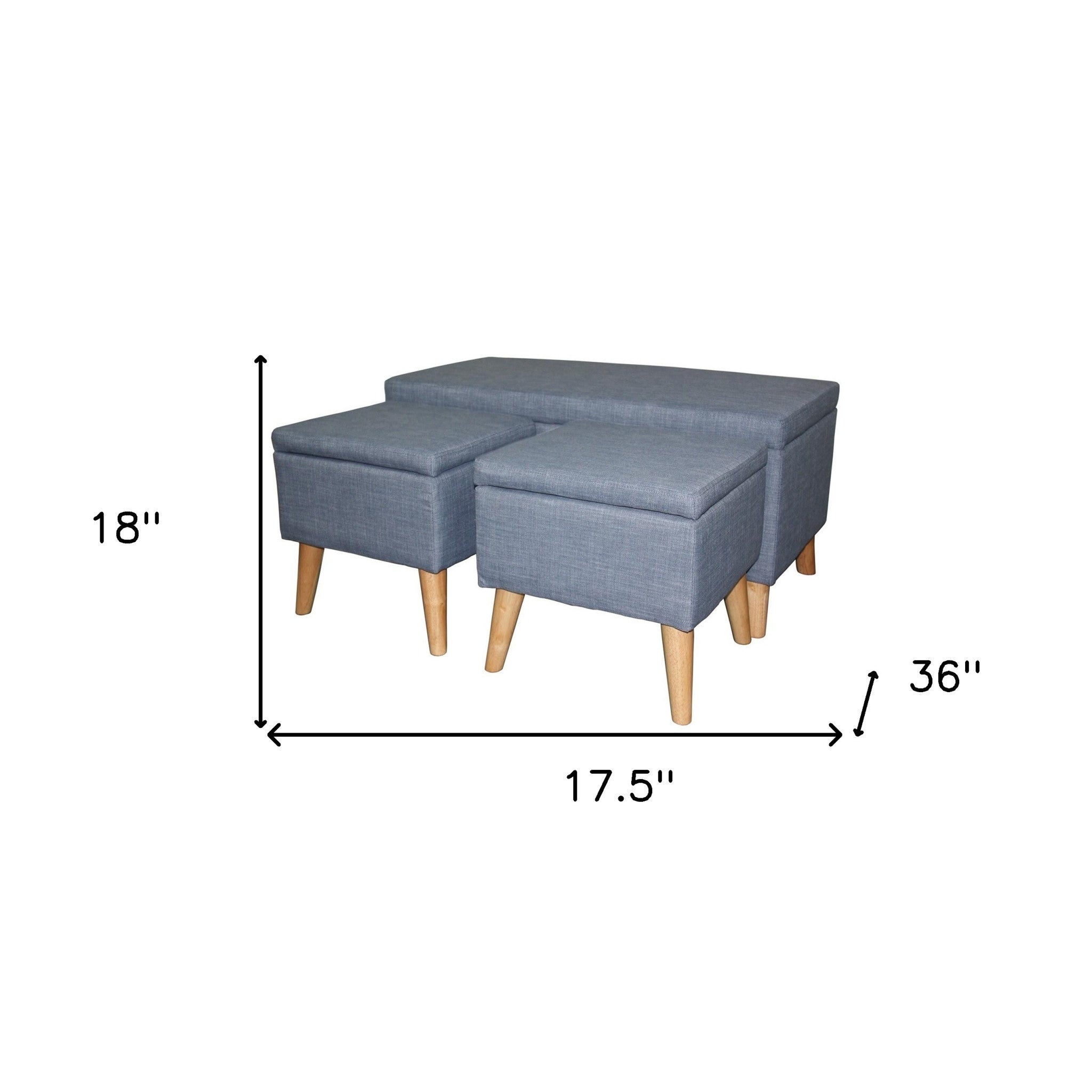 Blue Linen Look Storage Bench and Ottoman Three Piece Set