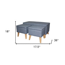 Blue Linen Look Storage Bench and Ottoman Three Piece Set