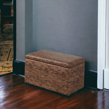 Dark Brown Wood Grain Faux Leather Storage Bench and Ottoman