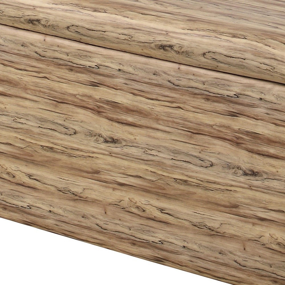 Light Brown Wood Grain Faux Leather Storage Bench and Ottoman