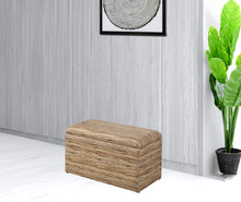 Light Brown Wood Grain Faux Leather Storage Bench and Ottoman