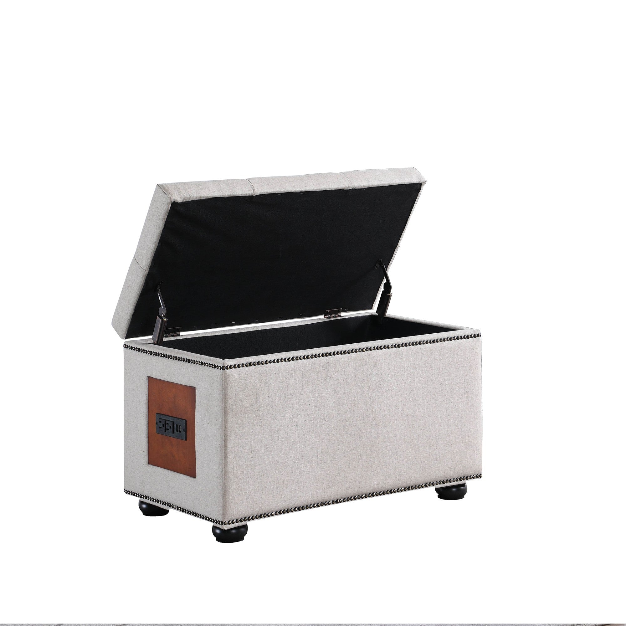 Otomana capitoné negra y 100 % lino caqui claro de 17" con almacenamiento