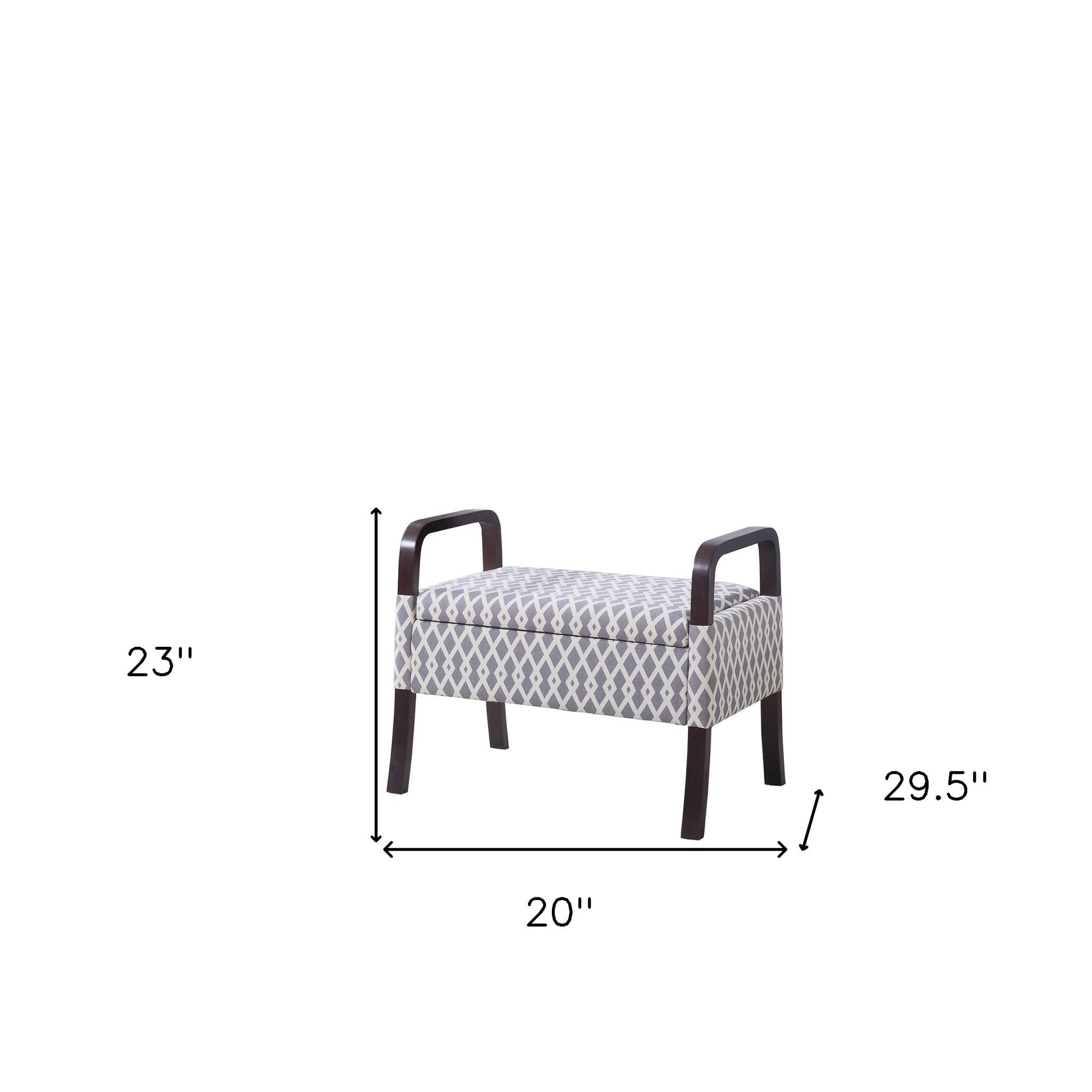 Trellis Print Mid Century Vanity Storage Bench