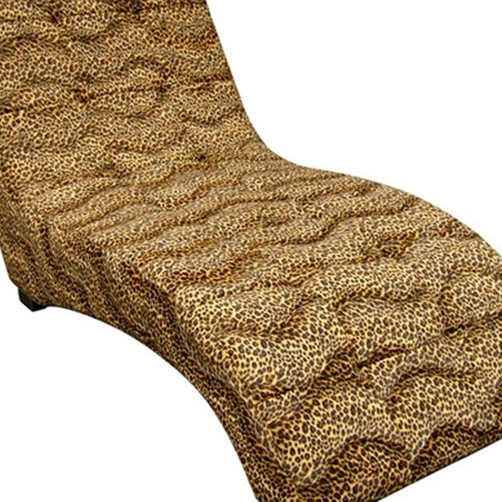 Leopard Print Faux Suede Curved Chaise Lounge Accent Chair 52"